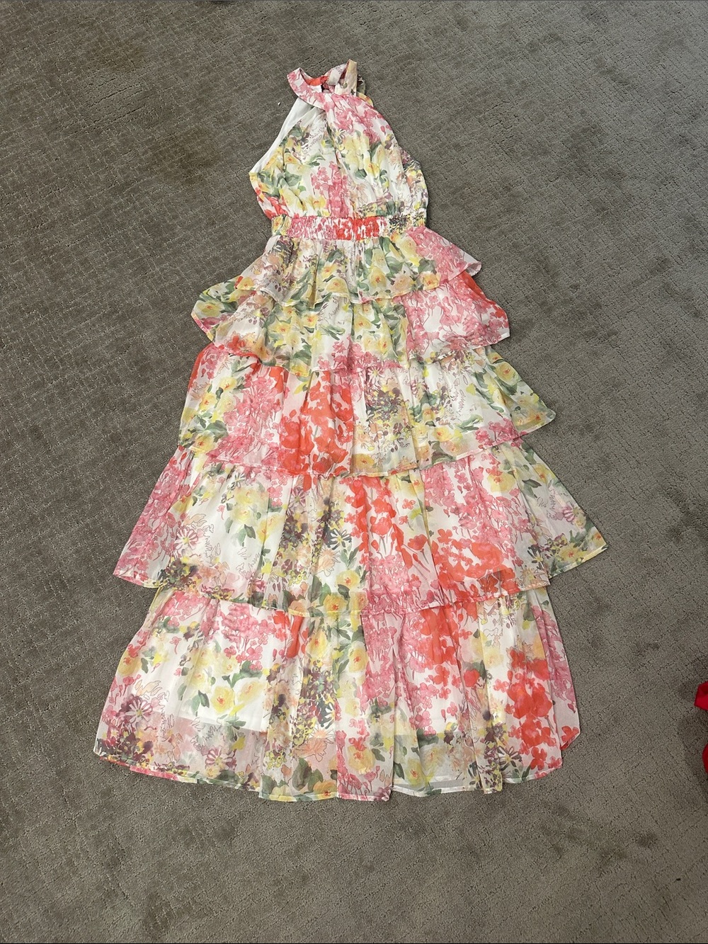 entro Floral Tiered Maxi Dress - Pink, Yellow & Green women’s small